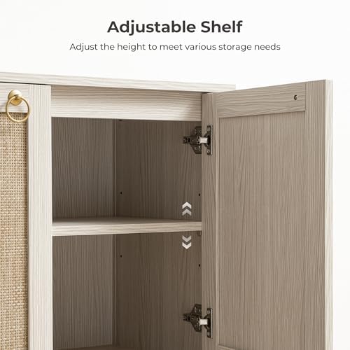 SICOTAS White Sideboard Buffet Cabinet with Rattan Doors, 55" Boho Credenza