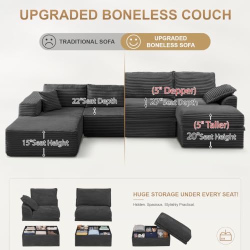 Upgraded Couch with Storage, Sectional Couches for Living Room, L-Shaped Modu...