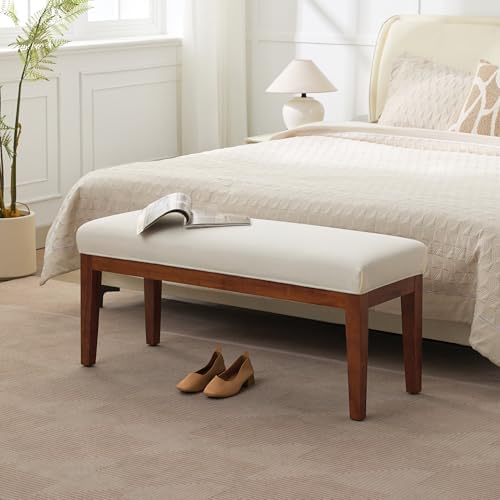 WUTUTUEE 43.5'' Linen Bedroom Bench, Upholstered End of Bed Bench, Pa...