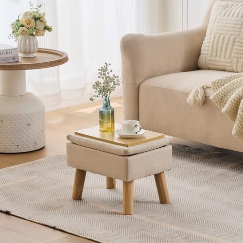 Storage Ottoman, Small Foot Stool Ottoman with Storage, Linen Foot Rest with ...