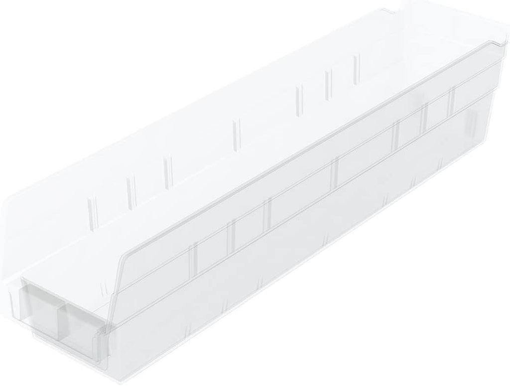 Akro-Mils 30128 Plastic Shelf Bins, Heavy Duty Storage Bins for Garage, Closet, and Drawer Organization, 18-Inch x 4-Inch x 4-Inch, Clear, 12-Pack