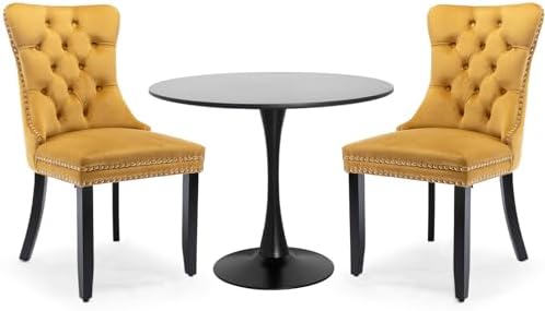 3-Pieces Dining Sets, 31.5" Round Dining Table Set with 2 Velvet Upholst...