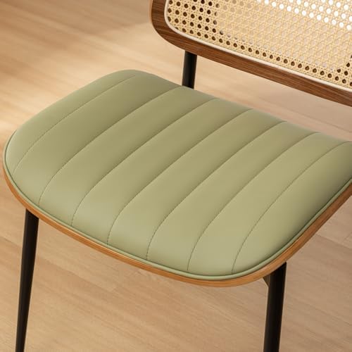 Rattan Dining Room Chairs Set of 4,Mid Century Modern Green PU Leather Kitche...
