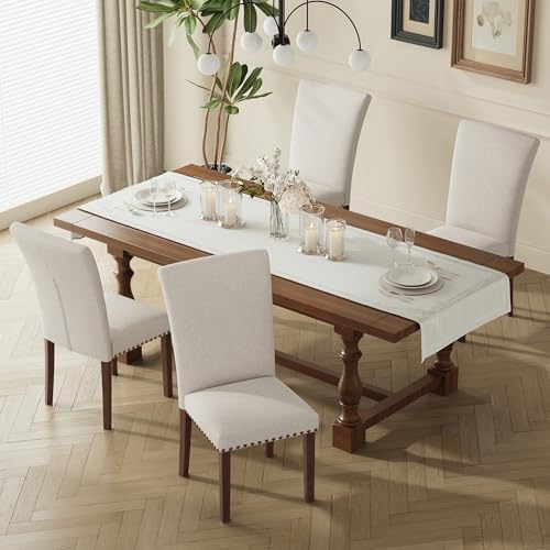 COLAMY High Back Upholstered Dining Chairs Set of 2, Beige