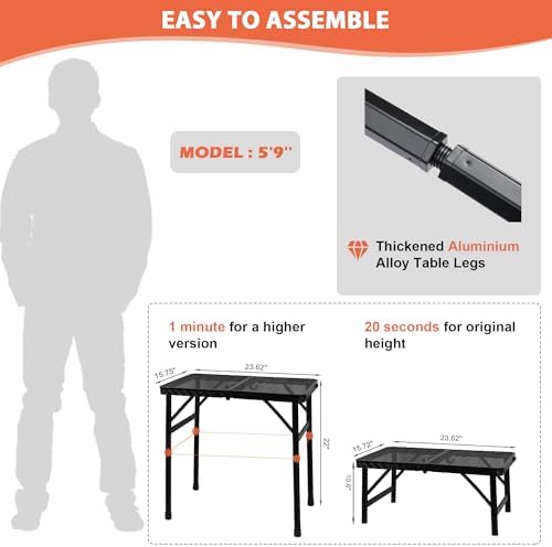 GREGIN Folding Camping Grill Table, Outdoor Metal Table. Foldable, Portable