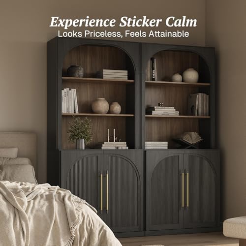 BELLEZE Storage Cabinet with Hutch Set of 2, 72" Tall Modern Wood Sidebo...