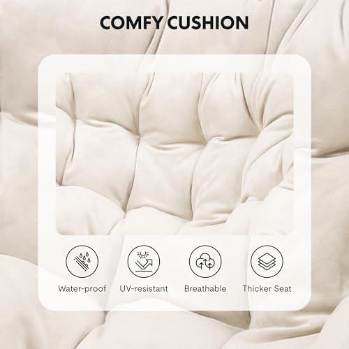 FLEXISPOT Oversized Outdoor Rocking Chair with Thick Cushion, Beige | Thick C...