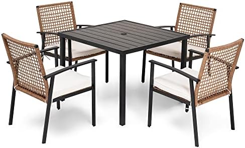 LAUSAINT HOME 5 Pieces Outdoor Patio Dining Set, Wicker Patio Furniture Set o...