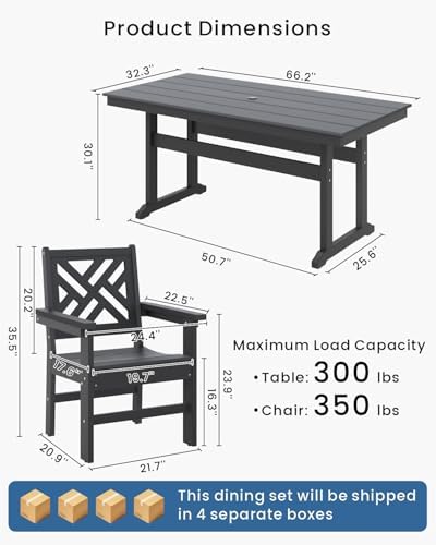 7-Piece Outdoor Dining Set, HDPE All-Weather Patio Table and Chairs Set for 6...