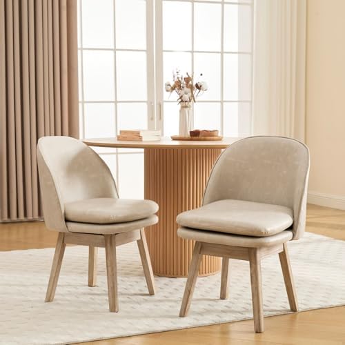 ROCITY Swivel Dining Chairs Set of 2, Faux Leather Kitchen Chairs with Solid ...