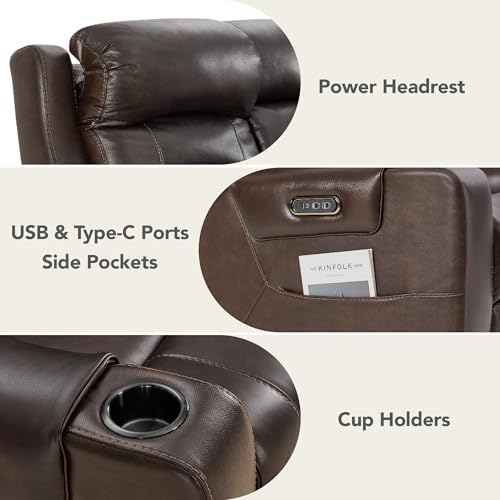 Watson & Whitely Genuine Leather Lay Flat Power Reclining Sofa, Brown | 3...