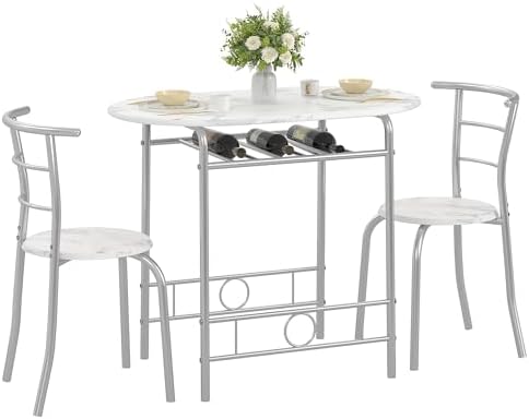 VECELO 3-Piece Dining Table Set for Kitchen Breakfast Nook, Faux Marbled Oval...