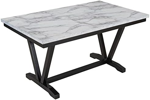 LUMISOL 6 Piece Dinette Set Large Dining Table Set with Bench Include Faux Ma...