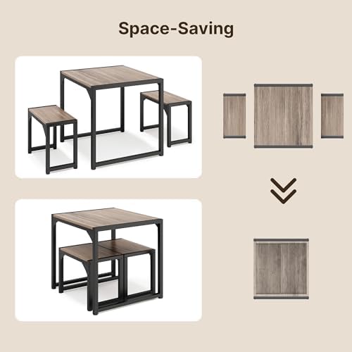 Gizoon Square Dining Table Set for 2, Kitchen Table with 2 Benches Grey