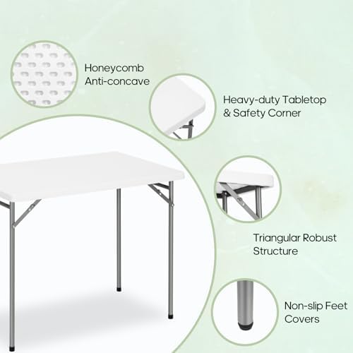 3ft Rectangular Folding Table for All-Occasion, Foldable Table with HDPE Tabl...