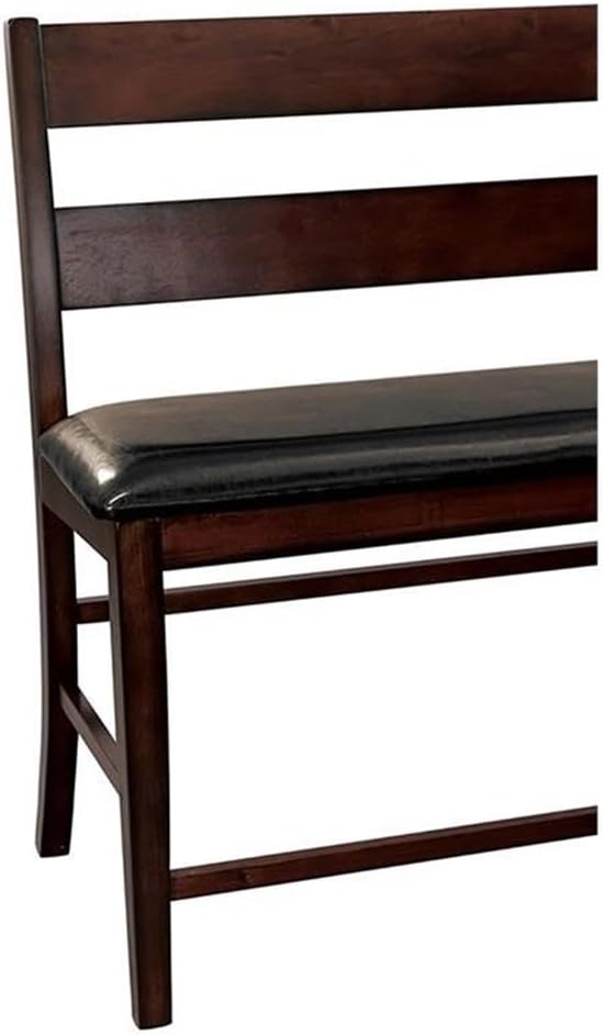 MAKLAINE Wood Counter Height Dining Bench with Back, Cherry Finish, Mango Ven...