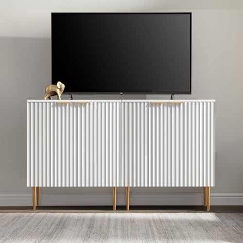 SICOTAS 57"W Modern Sideboard Buffet Cabinet with Adjustable Shelves, White