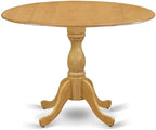 East West Furniture DMAV5-OAK-C 5 Piece Kitchen Table Set for 4 Includes a Round Dining Table with Dropleaf and 4 Linen Fabric Dining Room Chairs, 42x42 Inch, Oak