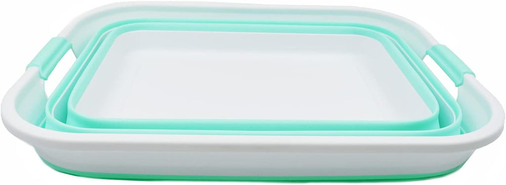 SAMMART 42L Collapsible Plastic Laundry Basket - Foldable Pop Up Storage Container/Organizer - Portable Washing Tub - Space Saving Hamper/Basket (White/Light Green, 1)