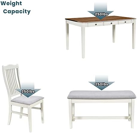 LUMISOL 6-Piece Dining Table Set with Bench, Farmhouse Solid Wood Kitchen Tab...