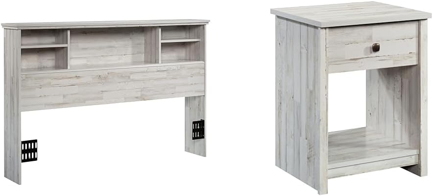 Sauder River Ranch Full-Queen Headboard and Nightstand, White Plank Finish