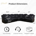 Living Room Furniture Sets, Power Reclining Sofa Set, Black Leather 2 Recliner Sectional with LED Light, Modern Power Recliner Sofa Sets with Cup Holder/Storage Console for Living Room