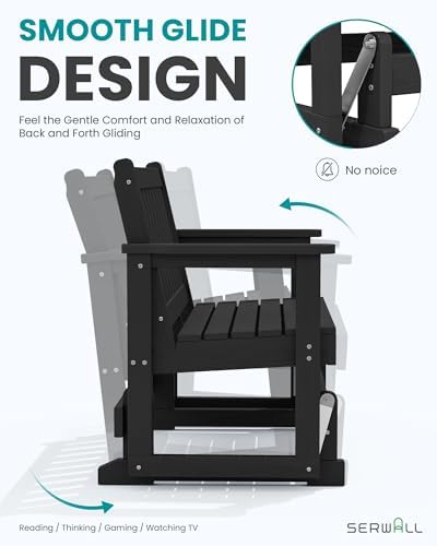 SERWALL 2 Person Patio Glider Bench, HDPE All Weather Swinging Bench, Black