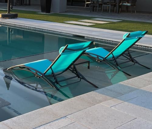 PURPLE LEAF Oversized Pool Chaise Lounge Set Outdoor Chair, Turquoise Blue | ...