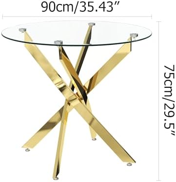 Round Tempered Glass Dining Table Set for 4, 5-Piece Modern Kitchen Table Set...
