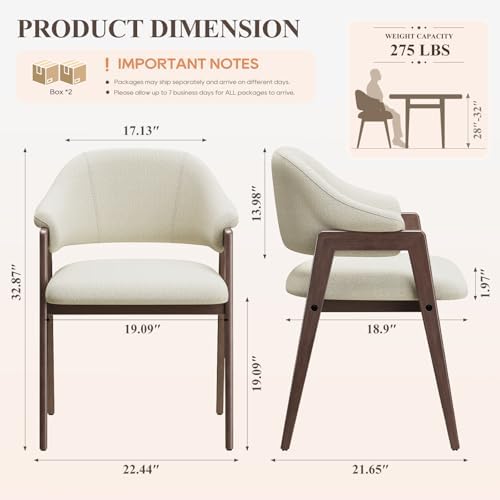 MALOL Wooden Dining Chairs Set of 4, Modern Fabric Upholstered Dining Room Ch...