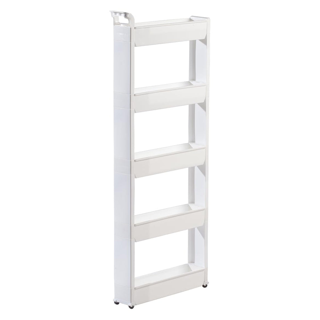 Miles Kimball 5 Tier Slim Cart, White, Durable Plastic, Easy Assembly, Holds Up to 6.5 lbs