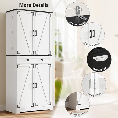 ELYKEN 72" Kitchen Pantry Storage Cabinet with Drawer, 3 Pull Out Shelve...
