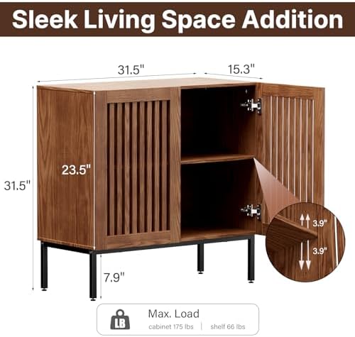BVIUNTWO Storage Cabinet, Modern Coffee Bar with Adjustable Shelf and Metal B...
