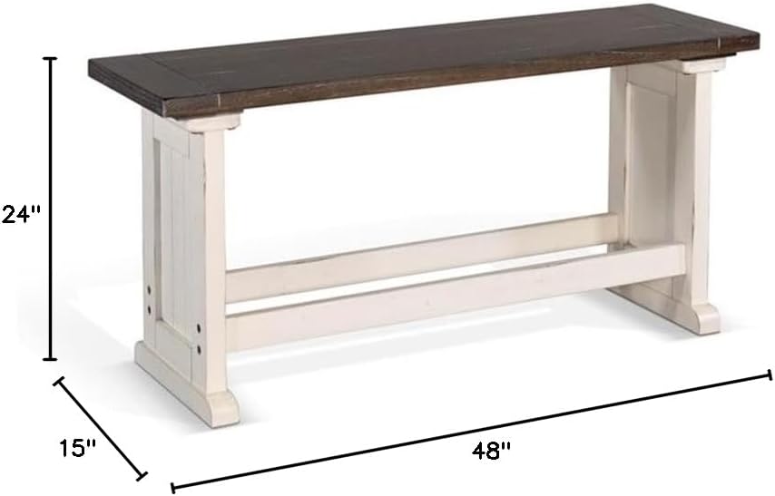 Pemberly Row Farmhouse Solid Wood Dining Bench in Brown/White, Rustic Wood Co...