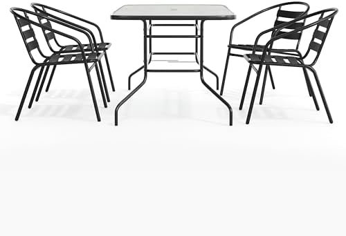 Flash Furniture Glass Table with 4 Chairs, Black, 5-Piece Set
