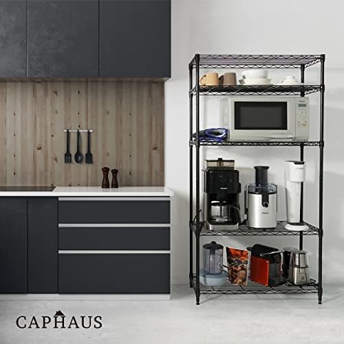 CAPHAUS 3/4/5-Tier Adjustable Height Wire Shelving Unit, Metal Steel Storage Shelve, Rack Shelving, Garage Shelving Storage Organizer, Utility Storage Shelf, 3-Tier Without Wheels, Black