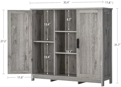 Iwell Storage Cabinet with 2 Doors and 4 Adjustable Shelves, Buffet Cabinet w...