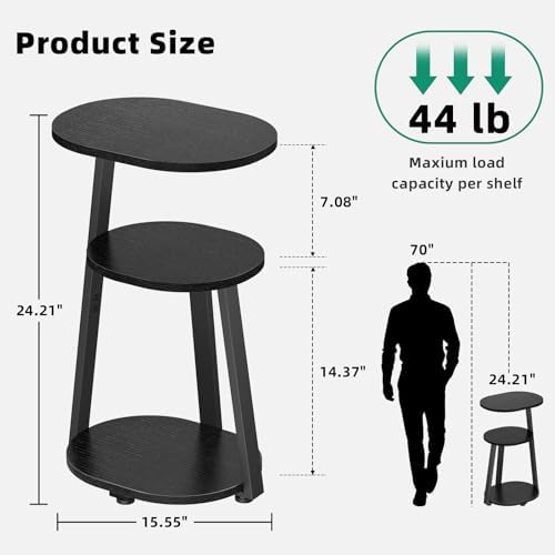 Kalrin Side Table, Small End Table with Metal Frame, 3-Tier Bedside Tables, R...
