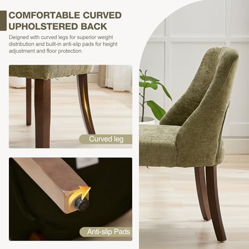 UVV Wooden Dining Chairs Set of 6, Mid Century Modern Chenille Upholstered Di...