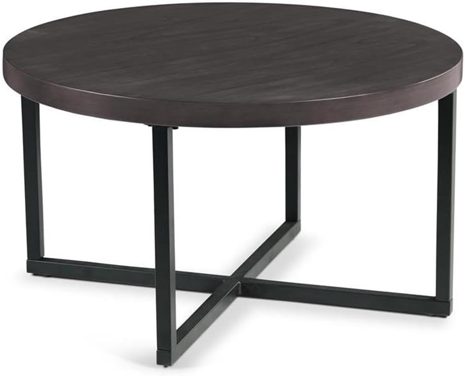 Pemberly Row Transitional Coffee Table Set, Round Table with Black Metal Base...