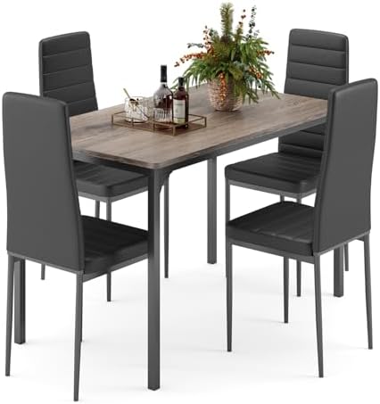 Gizoon 5-Piece Dining Table Set for 4, Kitchen Table with PU Chairs Grey