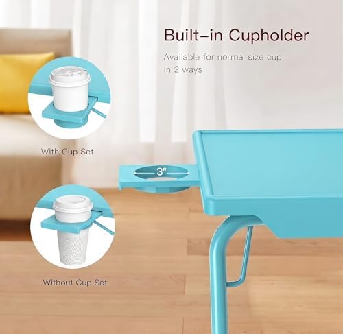 HUANUO Adjustable TV Tray Table with 6 Height & 3 Tilt Adjustments, Azure