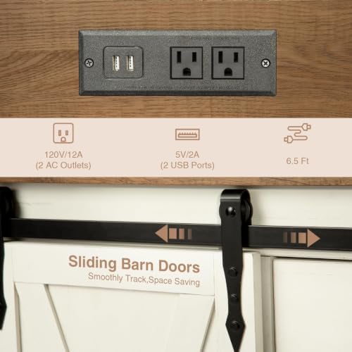 Wnutrees Farmhouse Coffee Bar Cabinet with Charging Station and USB, White