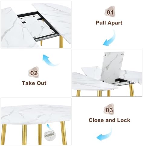 FURNITO Round Dining Table Set for 6, 42"-54" Extendable Dining Room Table Set for 6, White Kitchen Table with Upholstered Chairs Set of 6, 7 Piece Dining Table Set for Small Spaces, Easy Assembly