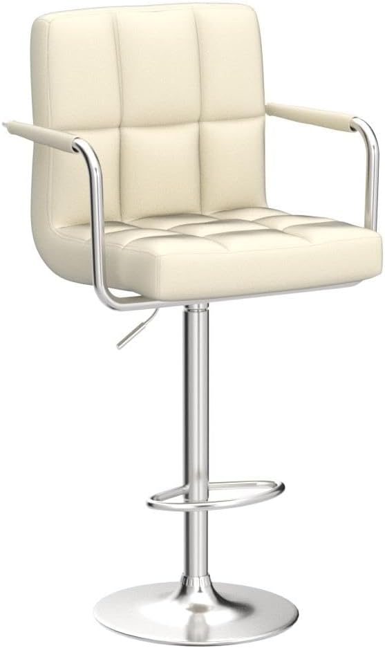 Yaheetech Bar Stools Set of 2, PU Leather Adjustable Swivel Barstools, Hydraulic Kitchen Counter Height Bar Chairs with Armrest and Back for Bar, Kitchen, Dining Room, Beige