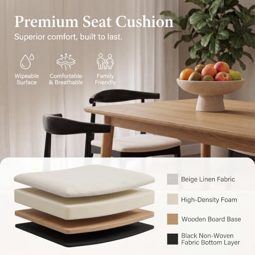ROCITY Black Dining Chairs Set of 2 Wood Kitchen Chairs with Linen Fabric Cus...