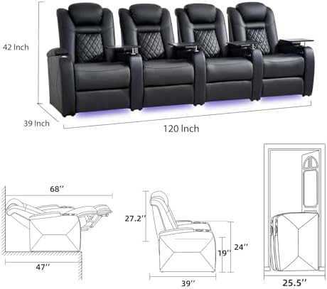 Home Theater Seating, Classic Series Leather Movie Theater Chairs, Power Head...