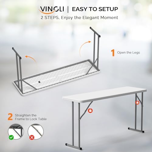 VINGLI 5 FT Narrow Folding Table,Premium Quality HDPE Material and Sturdy Met...