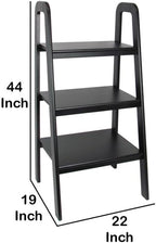 MAKLAINE 3 Tier Wooden Storage Ladder, Black Finish, Open Sides and Back, Solid Birch Wood, Modern and Sleek Design, Durable Display Shelves for Living Room or Bedroom Decor