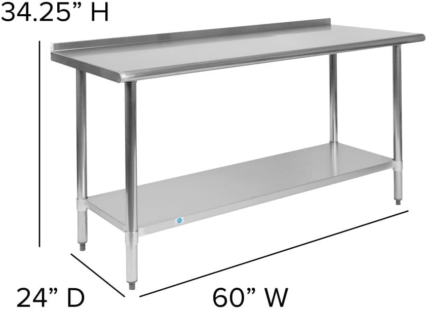 Flash Furniture Reese NSF Certified Stainless Steel Kitchen Prep and Work Table, Commercial Work Table with Storage, 60"W x 24"D x 36"H, Silver